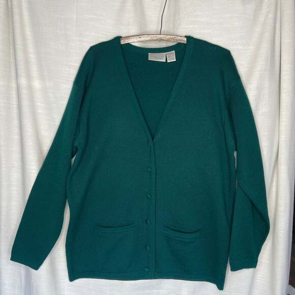 Vintage Nordstrom Town Square Green Wool Cardigan Sweater - Picture 2 of 6
